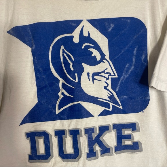 VTG Duke Blue Devils T- Shirt Adult Size L Single Stitched White - NICE Print! - Picture 3 of 8